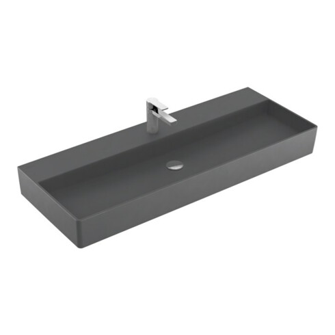 V&B Memento 2.0 Lavabo 120x47cm, robinetterie, sans trop-plein, graphite C-plus