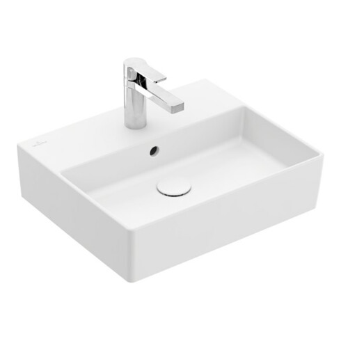 V&B Memento 2.0 Lavabo 50x42 cm, robinet, avec trop-plein, blanc mat C-plus