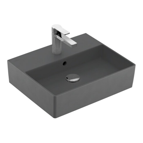 V&B Memento 2.0 Lavabo 50x42 cm, robinet, avec trop-plein, graphite C-plus