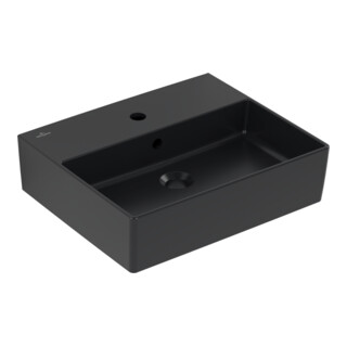 V&B Memento 2.0 Lavabo 50x42 cm, robinet, avec trop-plein, noir pur C-plus