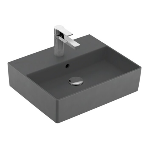 V&B Memento 2.0 Lavabo 50x42 cm, robinetterie, avec trop-plein, graphite C-plus