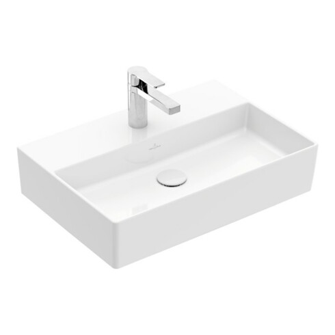 V&B Memento 2.0 lavabo 60x42 cm, robinet, sans trop-plein, blanc alpin C-plus