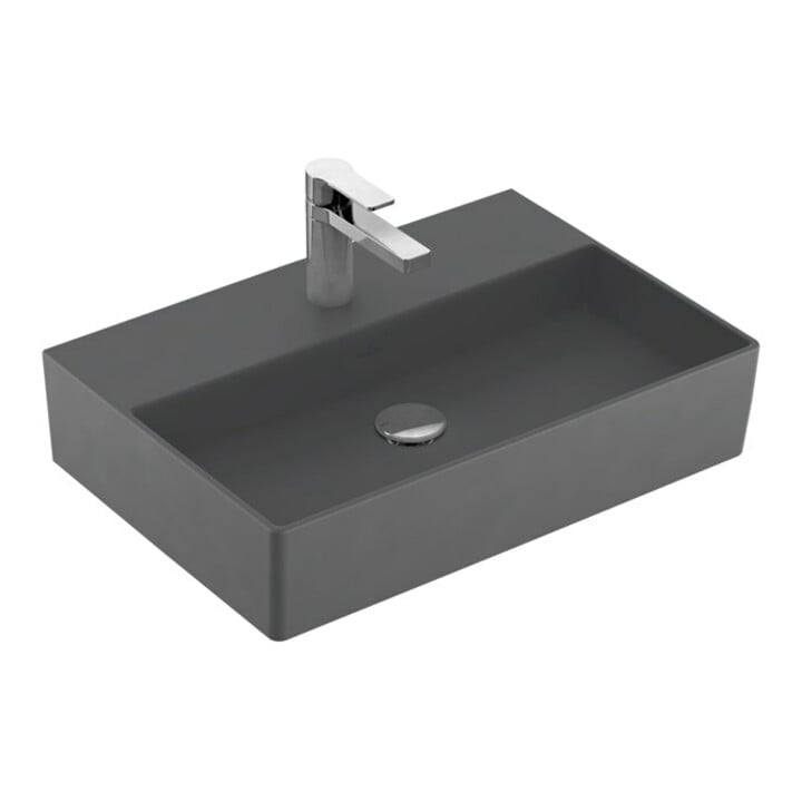V&B Memento 2.0 Lavabo 60x42 cm, robinet, sans trop-plein, graphite C-plus