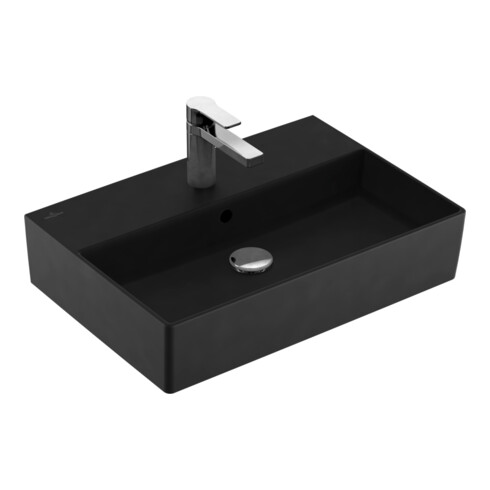 V&B Memento 2.0 Lavabo 60x42 cm, robinetterie, avec trop-plein, noir pur C-plus