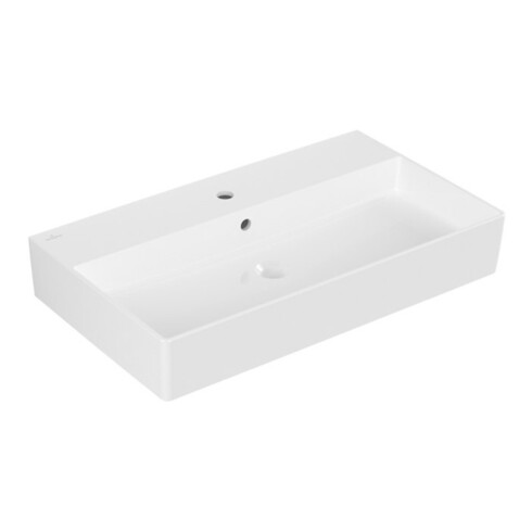 V&B Memento 2.0 Lavabo 80x47 cm, fermé, robinetterie, avec trop-plein, blanc alpin