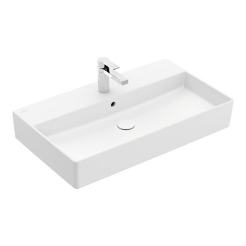 V&B Memento 2.0 Lavabo 80x47 cm, gs, robinet, avec trop-plein, blanc brillant C+