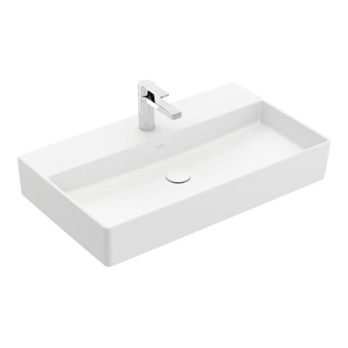 V&B Memento 2.0 Lavabo 80x47 cm, robinet, sans trop-plein, blanc mat C-plus
