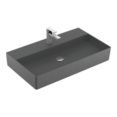 V&B Memento 2.0 lavabo 80x47 cm, robinet, sans trop-plein, graphite C-plus