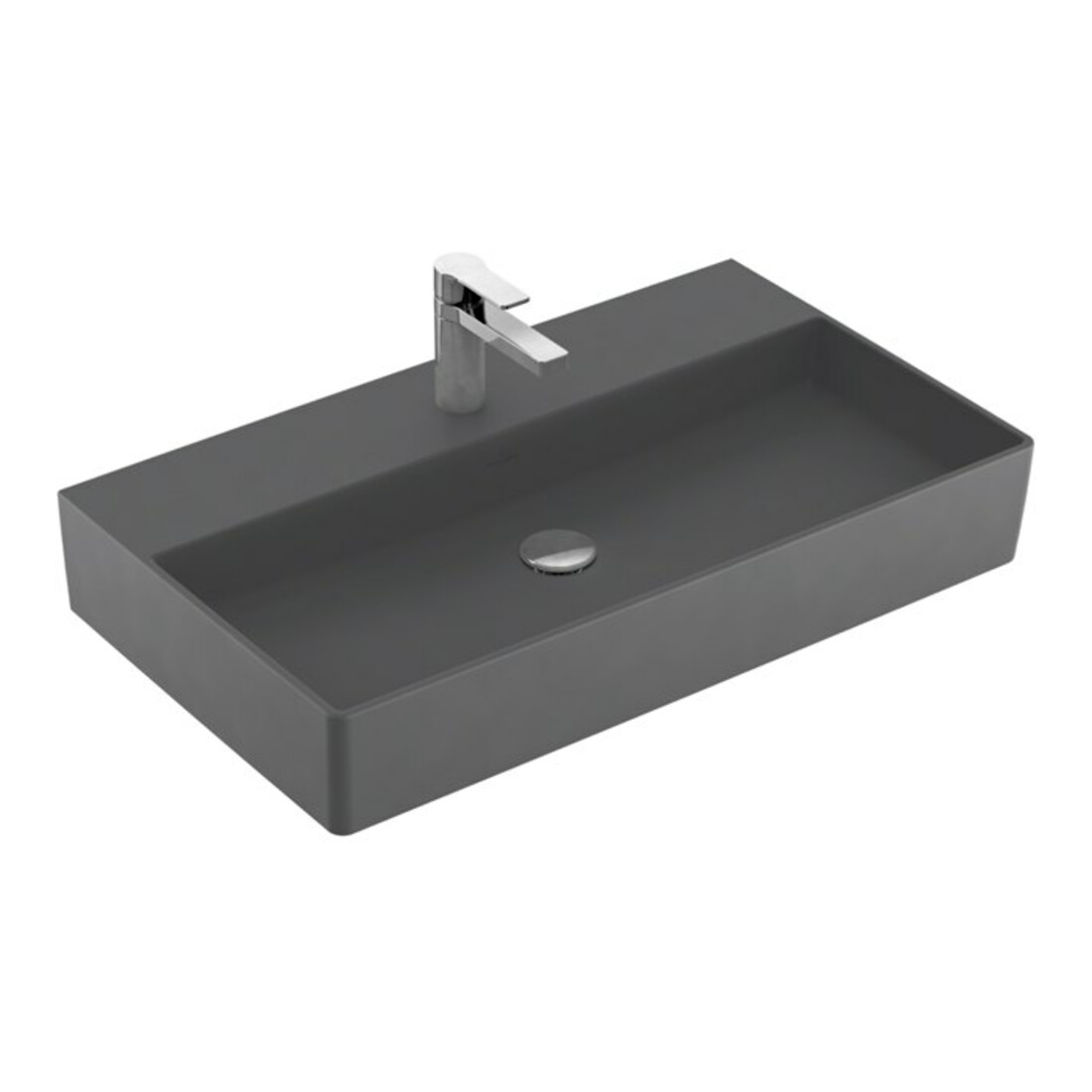 V&B Memento 2.0 lavabo 80x47 cm, robinet, sans trop-plein, graphite C-plus