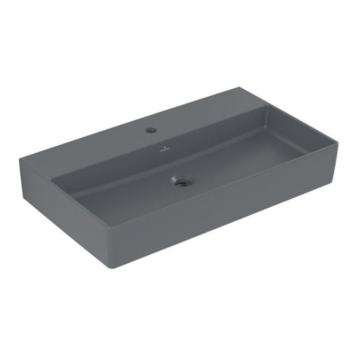V&B Memento 2.0 lavabo 80x47 cm, robinet, sans trop-plein, graphite C-plus
