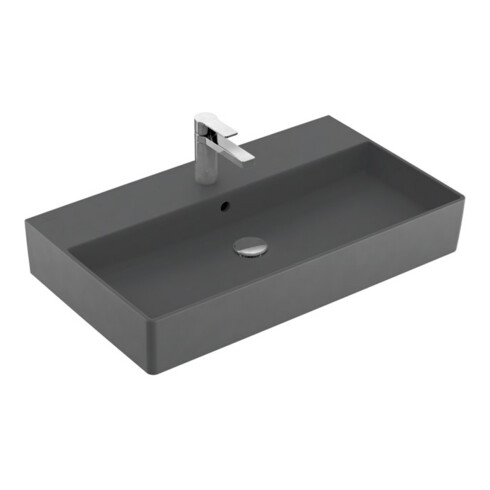 V&B Memento 2.0 lavabo 80x47 cm, robinetterie, avec trop-plein, graphite C-plus