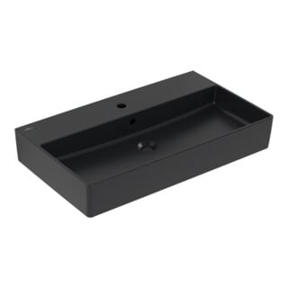 V&B Memento 2.0 Lavabo 80x47 cm, robinetterie, avec trop-plein, noir pur C-plus
