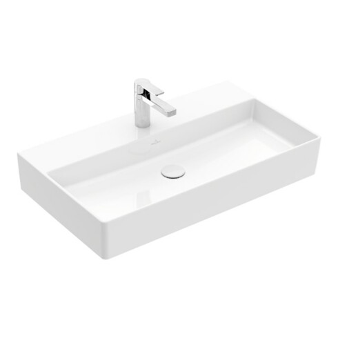 V&B Memento 2.0 Lavabo 80x47 cm, robinetterie, sans trop-plein, blanc alpin C-plus