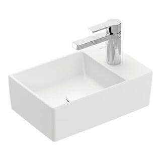 V&B Memento 2.0 Lavabo à main 40x26cm, avec robinet, sans trop-plein, blanc mat C-plus