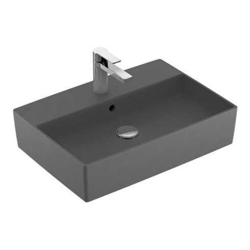 V&B Memento 2.0 Lavabo à poser avec robinetterie, mitigeur, graphite C-plus, 60x42cm
