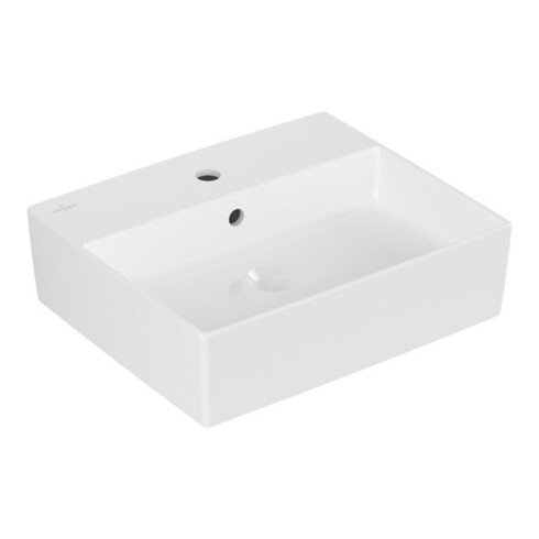 V&B Memento 2.0 Lavabo à poser avec robinetterie, trop-plein, blanc alpin, 50x42 cm