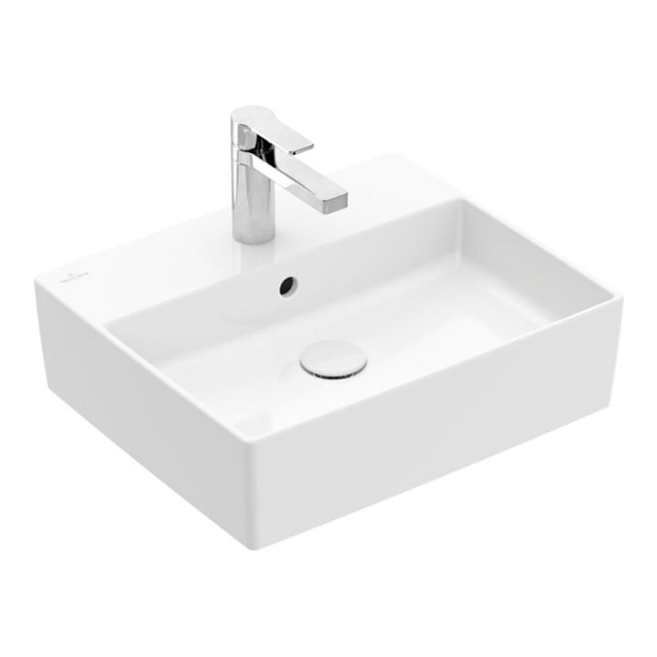 V&B Memento 2.0 Lavabo à poser avec robinetterie, trop-plein, blanc alpin, 50x42 cm