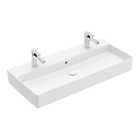 V&B Memento 2.0 Vasque 100x47cm, 2 trous robinet, avec trop-plein, blanc mat C+