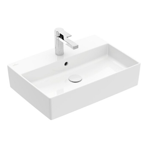 V&B Memento 2.0 Vasque à poser avec robinetterie, trop-plein, blanc alpin, 60x42 cm