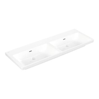V&B Meuble double vasque Subway 3.0 130x47 cm, angle, avec trop-plein, blanc C-plus