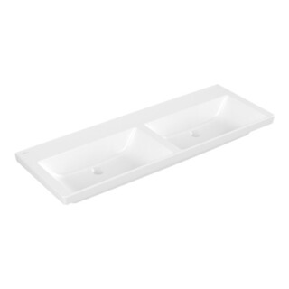 V&B Meuble double vasque Subway 3.0 130x47 cm, angle, sans robinet/ trop-plein, blanc