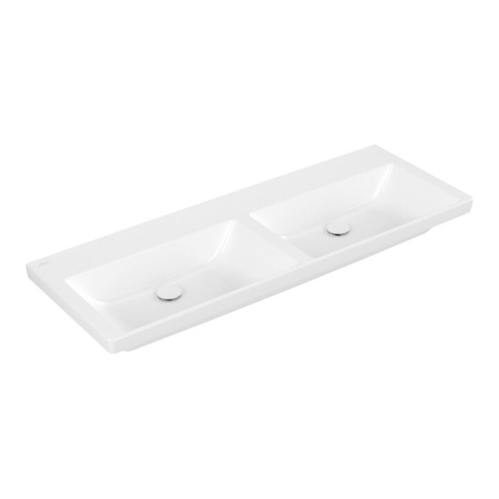 V&B Meuble double vasque Subway 3.0 130x47 cm, angle, sans robinet/ trop-plein, blanc