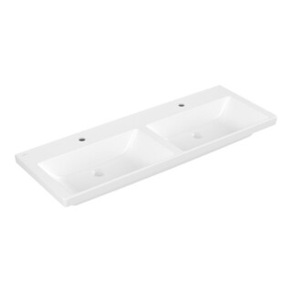 V&B Meuble double vasque Subway 3.0 130x47cm, chêne clair, 1 robinetterie HL/o UL, blanc mat C+