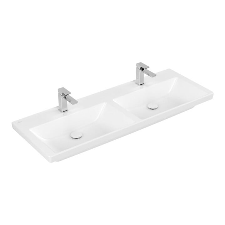 V&B Meuble double vasque Subway 3.0 130x47cm, chêne clair, 1 robinetterie HL/o UL, blanc mat C+