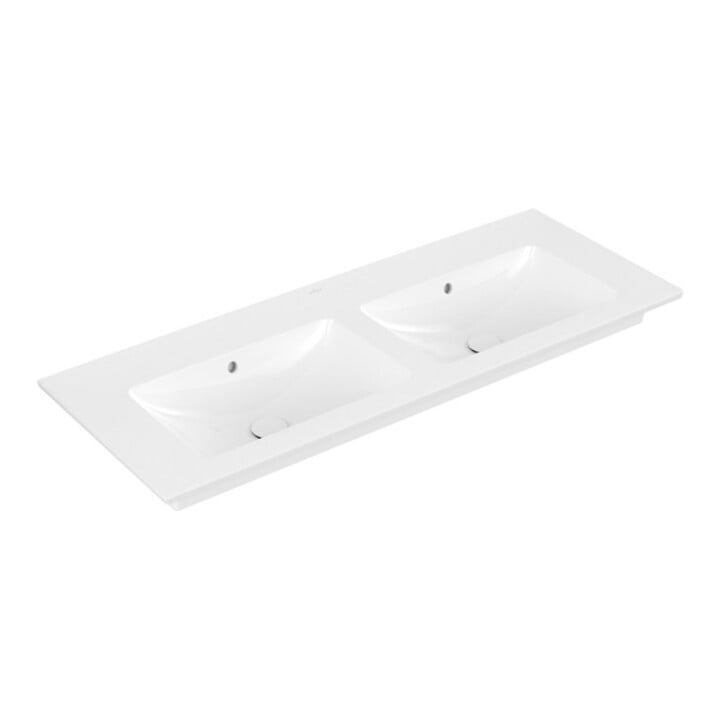 V&B Meuble double vasque VENTICELLO 130x50 cm, sans trou, avec trop-plein, blanc C-plus