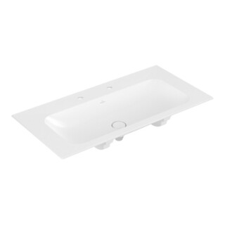 V&B Meuble-lavabo Finion 100x50 cm, 2 trous, sans trop-plein, blanc pierre C+