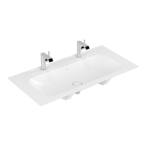 V&B Meuble-lavabo Finion 100x50 cm, 2 trous, sans trop-plein, blanc pierre C+
