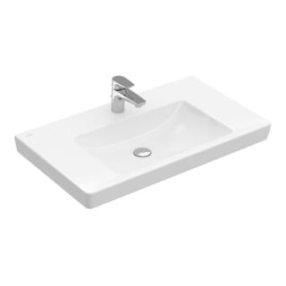 V&B Meuble lavabo Subway 2.0 80x47 cm, blanc, avec trou de robinet, trop-plein