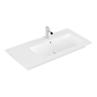 V&B Meuble lavabo VENTICELLO 100x50cm, avec mitigeur haut, avec trop-plein, droite, blanc brillant C-plus
