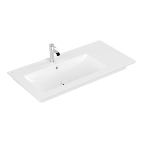V&B Meuble lavabo VENTICELLO 100x50cm, avec robinetterie, avec siphon, gauche, blanc brillant C-plus