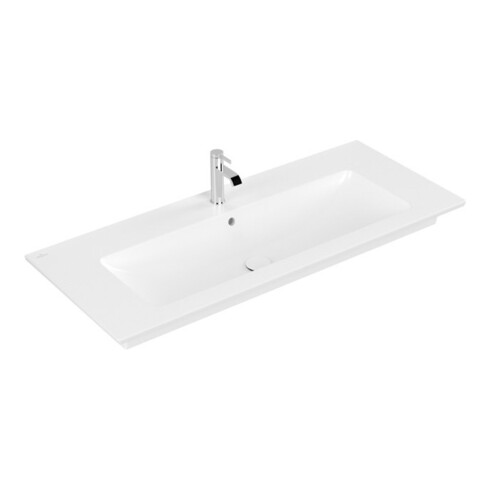 V&B Meuble lavabo VENTICELLO 120x50, avec robinetterie, avec trop-plein, blanc pierre C-plus