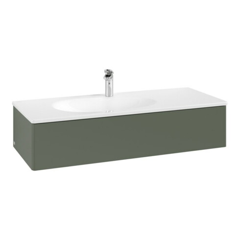 V&B Meuble sous lavabo Antao 118,8x25,6x49,3 cm, sans robinetterie, vert feuille avec miroir