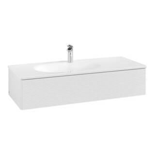 V&B Meuble sous-lavabo Antao 118,8x25,6x49,3cm, avec éclairage tiroir, façade blanc brillant lacqué
