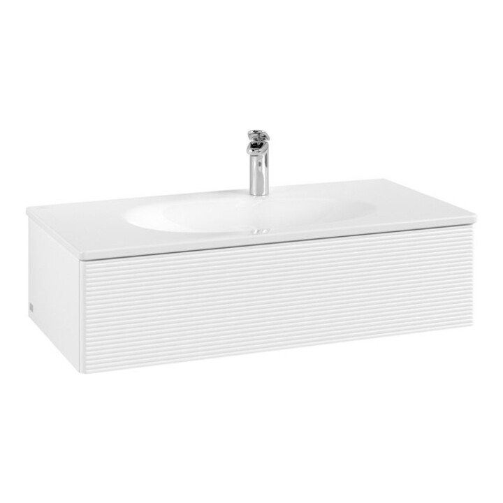 V&B Meuble sous lavabo Antao 98,8x25,6x49,3 cm, avec façade, blanc laqué