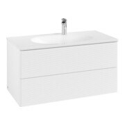V&B Meuble sous lavabo Antao 98,8x50,4x49,6 cm, avec éclairage tiroir, façade, blanc laqué-3
