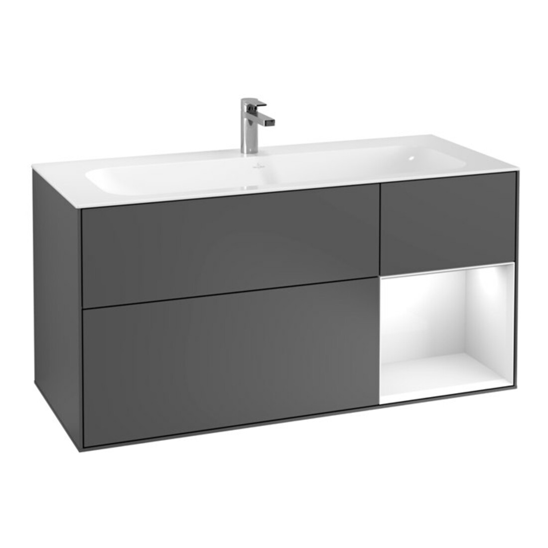 V&B Meuble sous lavabo avec éclairage mural Finion 119,6x59,1 cm, Lac, Anthrac. m