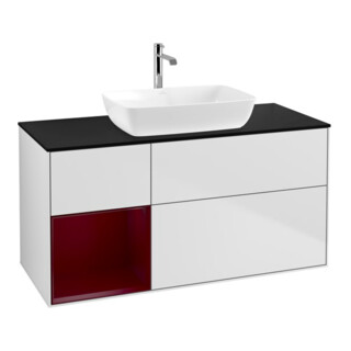 V&B Meuble sous lavabo avec éclairage mural Finion 120 cm, blanc laqué