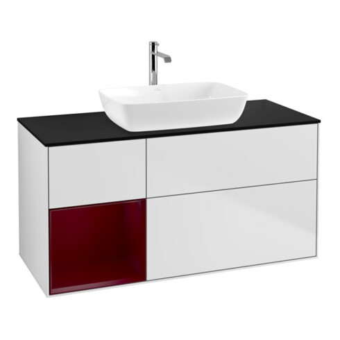 V&B Meuble sous lavabo avec éclairage mural Finion 120 cm, blanc laqué