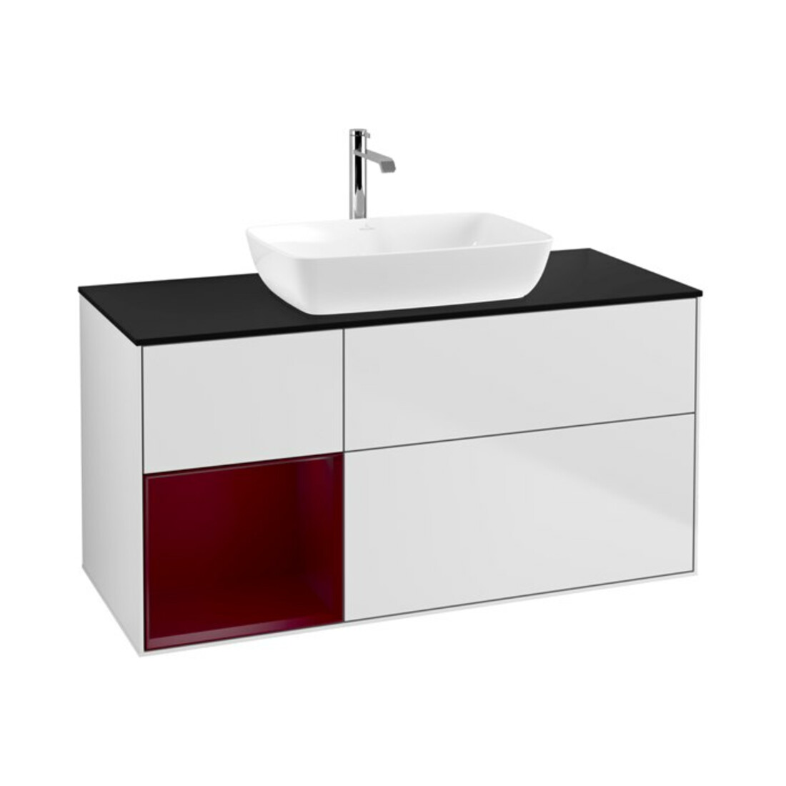 V&B Meuble sous lavabo avec éclairage mural Finion 120 cm, blanc laqué