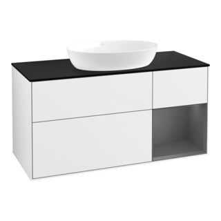 V&B Meuble sous lavabo avec éclairage mural Finion 120 cm, Pl b m, Rg A m Lac, blanc brillant Lac