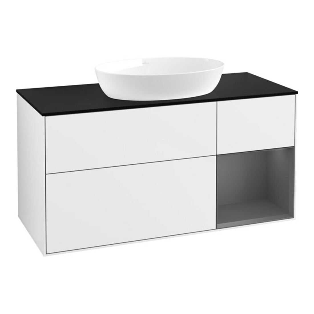 V&B Meuble sous lavabo avec éclairage mural Finion 120 cm, Pl b m, Rg A m Lac, blanc brillant Lac