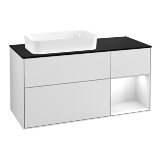 V&B Meuble sous-lavabo avec éclairage mural Finion 120 cm, placage bois, laqué blanc, blanc mat laqué