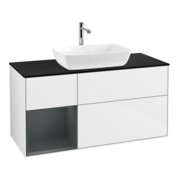 V&B Meuble sous lavabo avec éclairage mural Finion 120 cm, placage bois, laqué blanc brillant