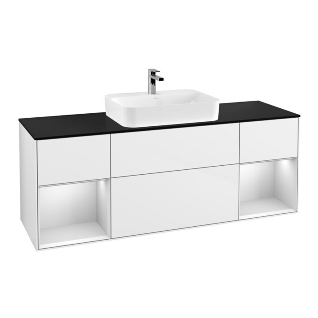 V&B Meuble sous-lavabo avec éclairage mural Finion 160 cm, Pl b m, Rg bl. m laqué, blanc brillant laqué