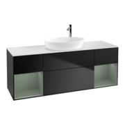 V&B Meuble sous lavabo avec éclairage mural Finion 160 cm, placage bois, laque réglisse, bleu laqué