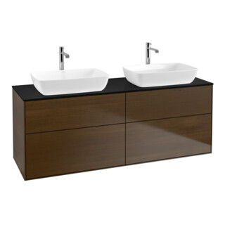 V&B Meuble sous lavabo avec éclairage mural Finion 160x60 cm, placage noyer, bleu m